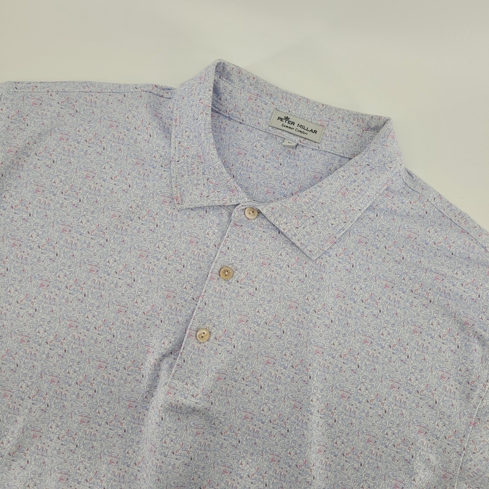 Peter Millar Polo Shirt Mens XL Blue Ferris Buellers Day Off Print Golf